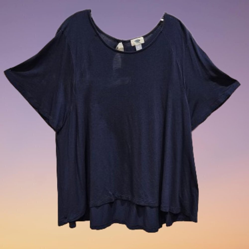 Old Navy Sapphire Blue Knit Short Sleeve Tunic with Keyhole Cutout on Back - XXL